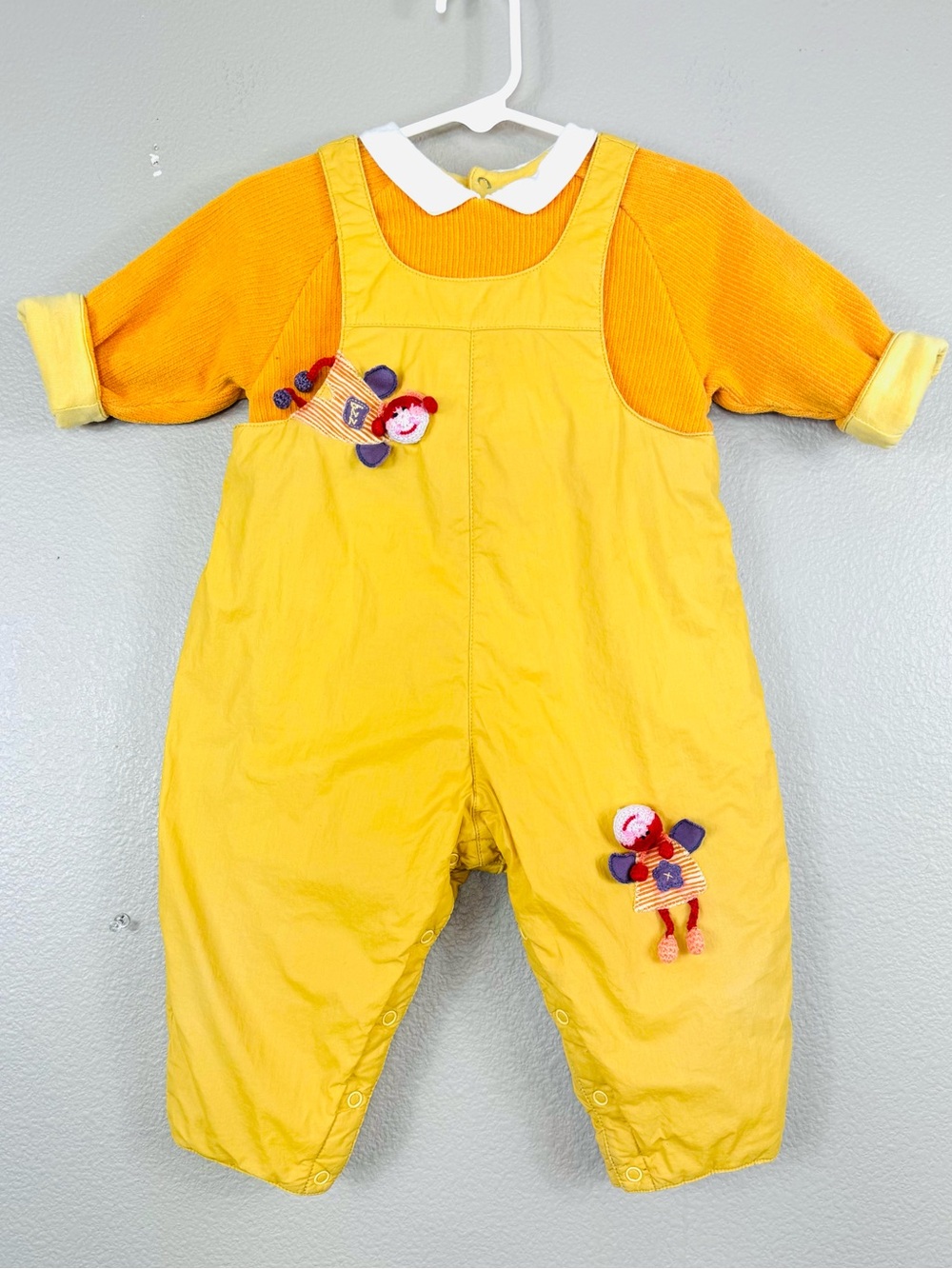 Vintage Catimini Yellow Crochet bug fairy overall padded jumpsuit